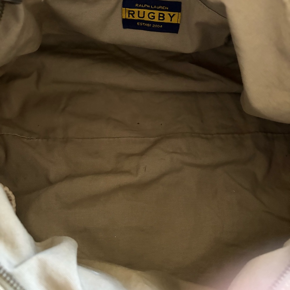 Vintage Rugby Ralph Lauren Khaki Canvas & Leather Small Duffle Tote Bag Monogram - Picture 12 of 16